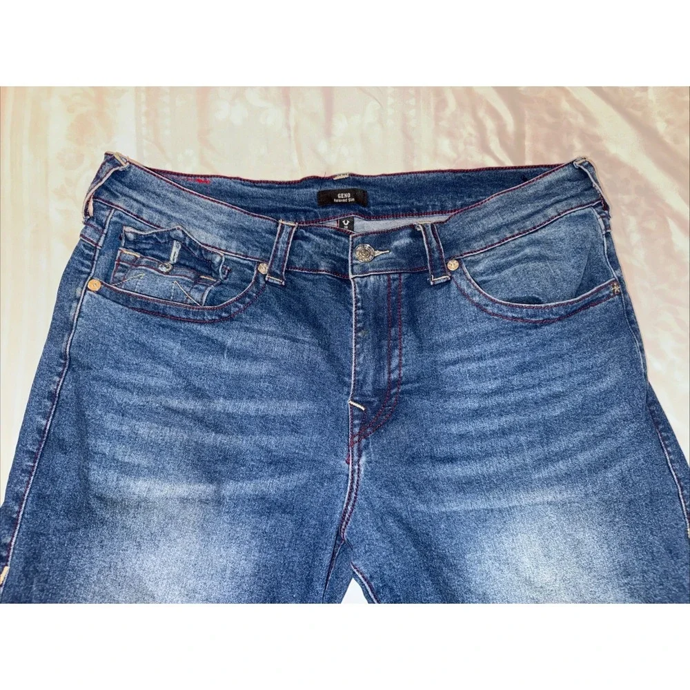 True Religion Mens Jeans 38x34 Geno Relaxed Slim Flap Pockets Dark Wash Blue USA